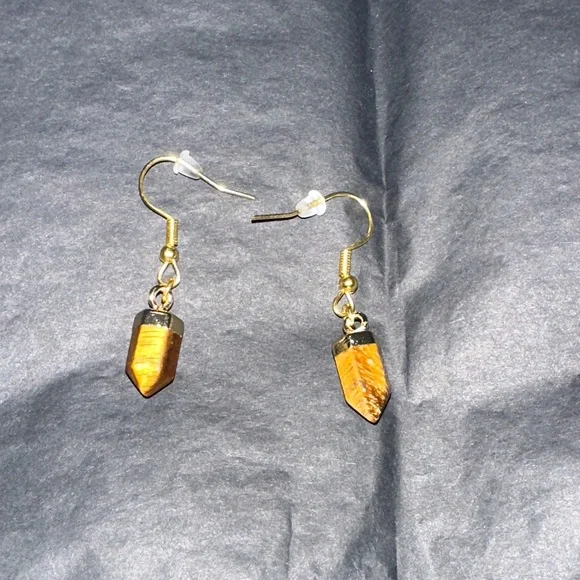 Mini Tigerās Eye Tower Dangling Earrings - Picture 2 of 3